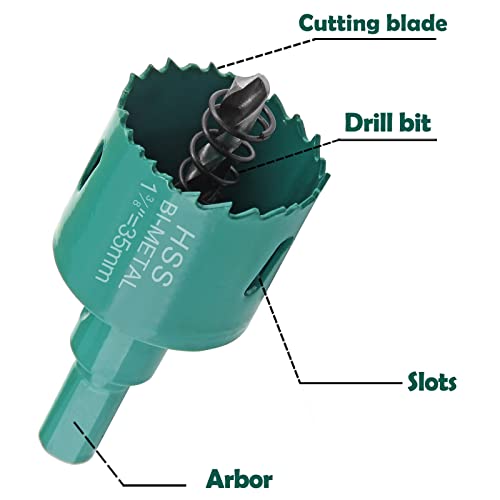 Image of 1-3 /8 Inch / 35mm Hole Saw with Arbor, 1.375 Inch Hole Saw HSS Bi-Metal Hole Cutter Smoothly Cutting in Cornhole Boards, Plastic, Wood, Fiberboard, Drywall