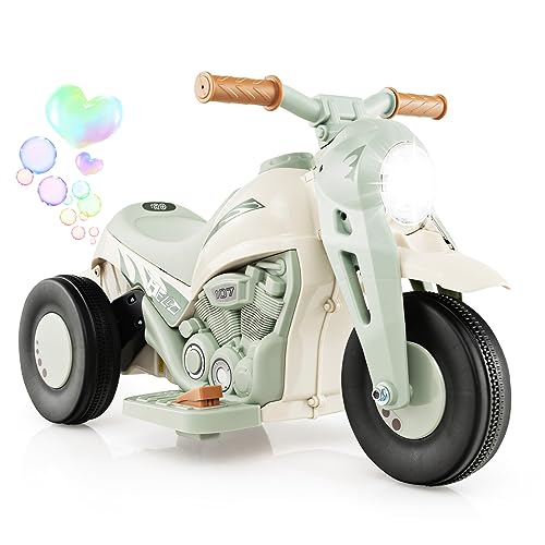 Image of Costzon Kids Motorcycle, 6V Battery Powered Ride on Motorcycle with Bubble Maker, Music, LED Headlight, Forward & Backward, 3 Wheels Electric Motorcycle for Kids, Gift for Boys & Girls (Beige)