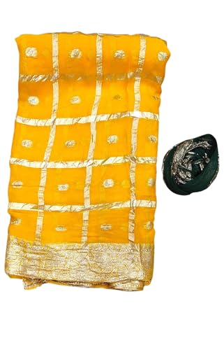 Image of Women's Pure Viscose Georgette Checks Zari Fabric Jaipuri Saree with Matching Blouse