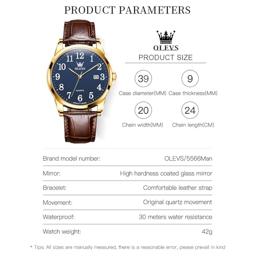 Image of OLEVS Men Leather Watches Classic Quartz Large Dial Easy Read Waterproof