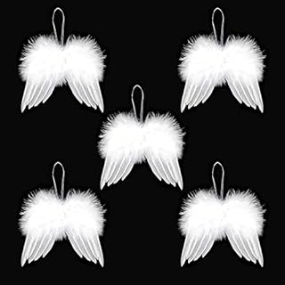5/10PCS Vintage Feather Hanging Angel Wings Christmas Tree Wedding Decorations Gift Hanging Xmas Ornament(White/Pink) (White, 5)