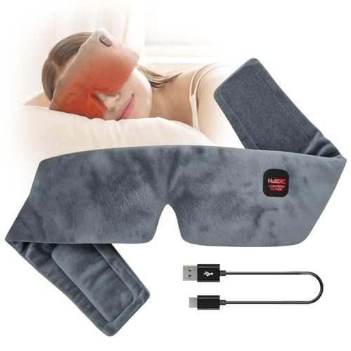 HubiCare Beheizte Schlafaugenmaske Warme Kompresse für trockene Augen und Entspannung, 3 Wärmestufen mit Auto-Off-Timer, Bequemer Plüschstoff Schlaf Augenwärmer, Tragbar und Einstellbar für Zuhause
