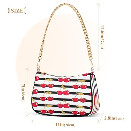 Shoulder Bag for Women Cherries Golden Stripes Tote Handbag Crossbody Bag with Zipper Closure3