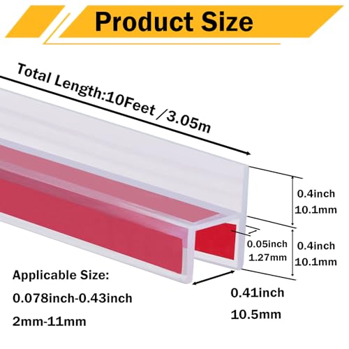 10 Feet Shower Door Side Seal Strip for 3/8" (10mm) Glass, Frameless Shower Door Side Silicone Seal Strip for Bathroom Showers Water Guard Sweep Barrier by SUCOHANS - Used condition - Image 2