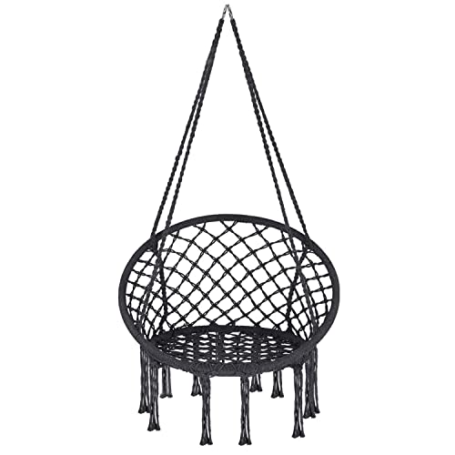 Novonova Sillón Colgante Hamaca Relax diseño de jardín de algodón con cojín cómodo, 1 Plaza, Interior y Exterior, Capacidad de 150 kg (Gris) Cover