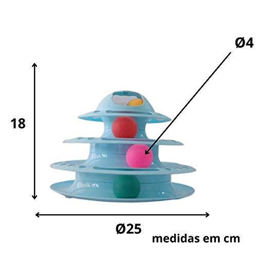 Brinquedo Pet Torre de 4 Níveis Bolinhas Para Gatos Interagir e Divertir Love Pet Azul