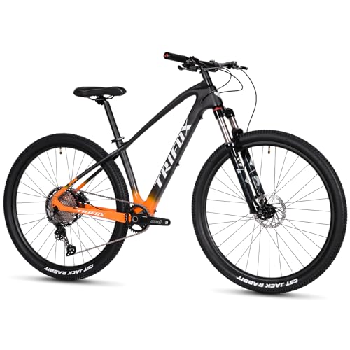 TRIFOX Carbon Fiber Mountain Bike,29er Carbon Mountain Bike with Shimano M6100 Deore Groupset 12-Speed,Carbon Fiber Frame,Hydraulic Fork 130mm Travel,/17/19 inch (Yellow, 29er * 19 inch)