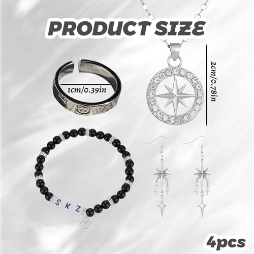 4Pcs Merch for Stray Kids Set, Trendy Hexagram Jewelry for Kpop Fans, Stylish Accessories for Concerts and Gifts, Everyday Wear for Teens and Young