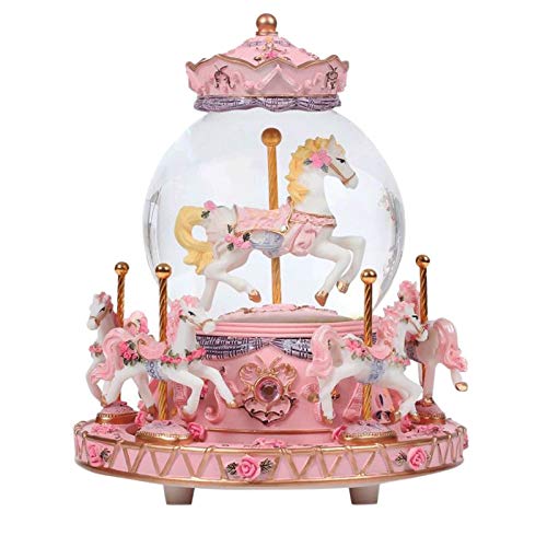 zolyet Carousel Horse Music Box Snow Globes Color Change Light Luminous Music Boxes Best Birthday Girls Pink