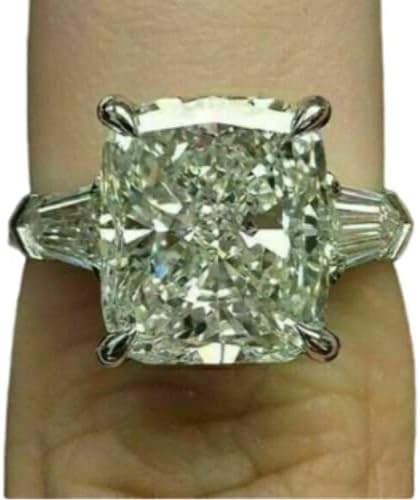 Ssjewel 5 Ct Cushion Cut Diamond Engagement Wedding Ring 14K White Gold Finish Handmade Anniversary Stackable Matching Striking 925 Sterling Silver Band Ring Gift For Her
