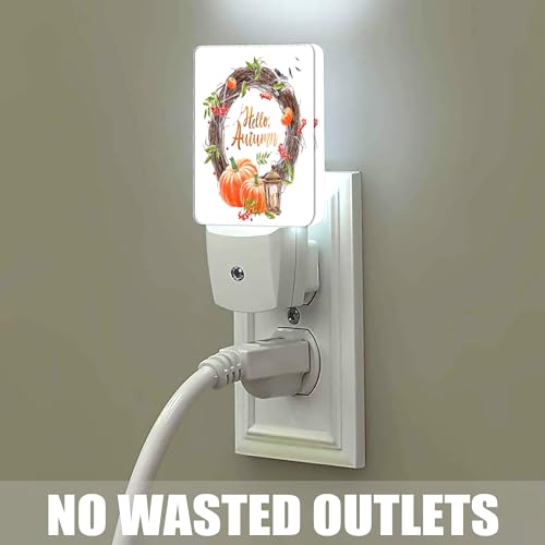 Image of Hello Autumn Night Light, Pumpkin Plug into Wall with Dusk to Dawn Light Sensors, Warm Nightlights for Bedroom, Bathroom, Hallway, Kitchen, Gifts Ideal for Boys Girls Women Men