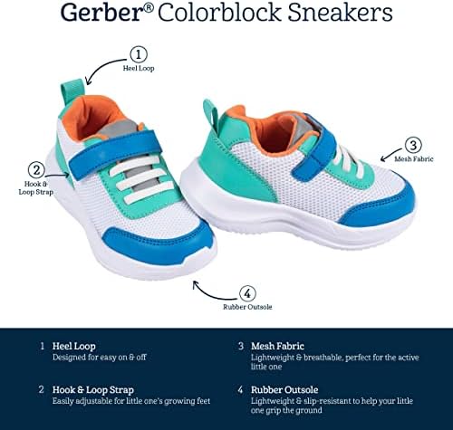 Gerber Kids Toddler Boys and Girls Athletic Sneaker Crib Shoe, Blue Colorblock, 5 US Unisex | Image 4