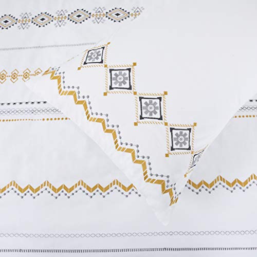 Yinfung Boho Duvet Cover King White Moroccan Aztec Geometric Yellow Grey Ethic Bohomian Vibrant Textured 104X90 Cotton Bedding Set Embroidered Striped Zip Embroidered 3 Pieces thumb #4