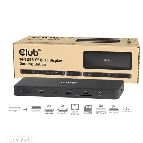 Base de conexión cuádruple Club3D CSV-2540 14-in-1 USB-C con múltiples puertos para escritorio 2