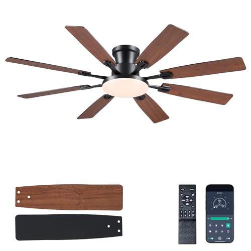 JSAITEE 60Inch Ceiling Fan with Lights Large Low Profile Flush Mount Brown