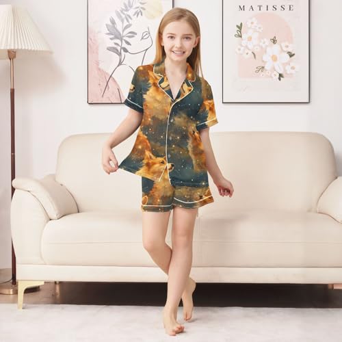 ALAZA Starry Puppy Dog Pajamas Satin Pajama Set Short Sleeve Button Down Sleepwear3