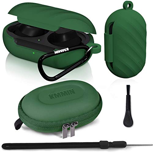 Funda de Silicona para Galaxy Buds, KMMIN 5 en 1 Carcasa Protectora Silicona para Samsung Galaxy Buds + Plus 2020 / Galaxy Buds 2019 Funciona con Carga Inalámbrica LED Frontal Visible, Verde