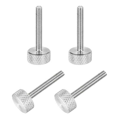 sourcing map 4 Pcs M3x20mm Flat Head Knurled Thumb Screws, 304 Stainless Steel Fully Threaded Thumbscrew Bolts Fasteners for PC Computer Cases Graphics Card, Silver