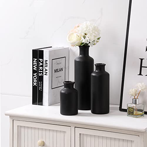 Ceramic Vases For Home Decor, Set Of 3 Small Vases, Black Vases, Decorative Vases, Modern Farmhouse Decor, Farmhouse Vases For Living Room, Bookshelf, Mantel, Coffee Table, Fireplace Decoration #TOP1