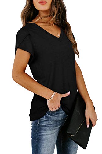 WIHOLL Womens Tops V Neck Summer Petal Sleeve Casual Tshirts3