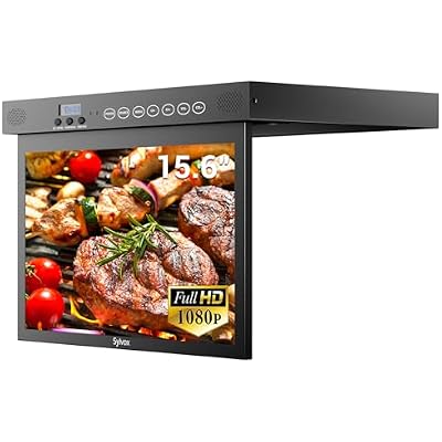 SYLVOX 15.6 inch Smart TV for Kitchen, 1080P Under Cabinet TVs, 12V Smart Google TV Rotated & Folded, Support Google Assistant WiFi Bluetooth, Small Television for Kitchen, Bedroom, RV Camper, Black