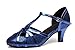 Minishion Women's T-Strap Dance Heels Glitter Salsa Ballroom Shoes Wedding Party Pumps QJ6133 Blue US 7