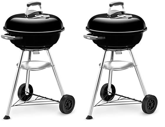 Weber Compact Kettle Barbacoa de carbón, superficie de la parrilla de Ø 47 cm, barbacoa con tapa y cuba esmaltadas en porcelana, soporte de tres patas y ruedas, rejilla cromada - Negro (1221004)