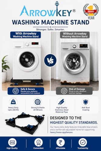 Image of ARROWKEY Premium Heavy Duty Adjustable 24 Wheel Stand /Trolley /Suitable for Front & Top Load Washing Machine /Refrigerator /Dishwasher /Capacity Upto 250 KG Washing Machine 7 kg