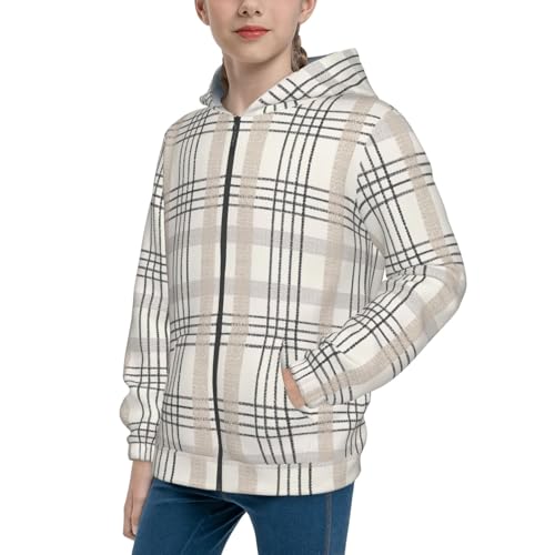 Traditional Scottish Checkered Kids Pullover Hoodies Boys Zip Up Sweatshirts Girls Athletic Clothes with Pocket