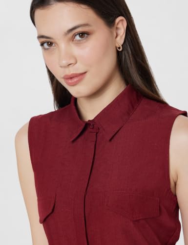 Image of Amazon Brand - Symbol Women's Sleeveless Shirt Dress | Belted Waist, Collared Neck, Knee Length (Available in Plus Sizes)