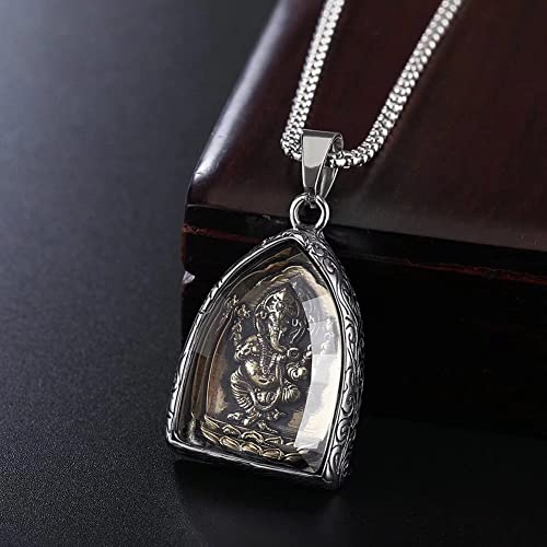 Stainless Steel Hindu God Lord Ganesha Ganesh Elephant Pendant Amulet Lucky Necklace, 24Inch Chain2