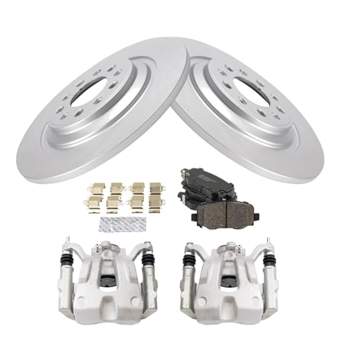 Image of TRQ Rear Brake Pad and Rotor Set Ceramic G Coated Rotors Calipers Compatible with 2016-2020 Jeep Cherokee