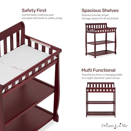 Image of Dream On Me Ashton 2-in-1 Changing Table & Nightstand in Cherry - Solid New Zealand Pinewood, Safety Rails, Spacious Storage Shelves & Water-Resistant Changing Pad, Converts to Nightstand