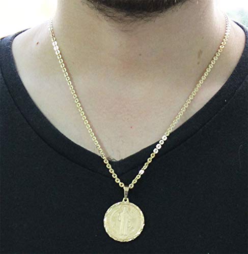 Kit Medalha São Bento com Corrente Cadeado Folheado a Ouro 18k