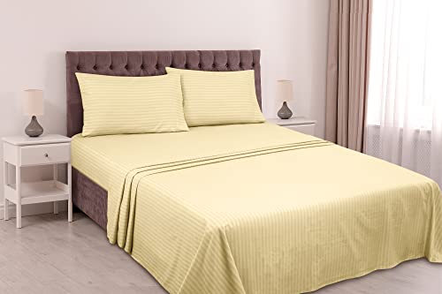 Image of ROYALE LINENS 4 Piece Cal King Sheets Set - Soft Brushed Microfiber Bedding - 1 Fitted, 1 Flat Sheet, 2 Pillow Cases - Wrinkle Free & Fade Resistant - Hotel Luxury Bed Sheets (Stripe Sand, Cal King)