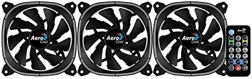 Aerocool Astro 12 Pro Bundle 3x ARGB Fans 120mm, 1x H66F RGB Hub, Omni ARGB Lighting and 18 LEDs, Includes 6-Pin Connector, Remote control, Curved Blades and Anti-Vibration Pads, Carbon Fibre, Black
