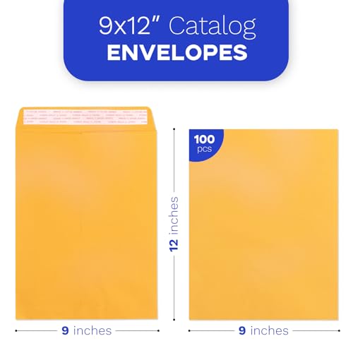 Envelopes Manilla 22,5 x 30,5 cm, 100 peças, envelopes grandes Goefun Brown Kraft, envelopes amarelo