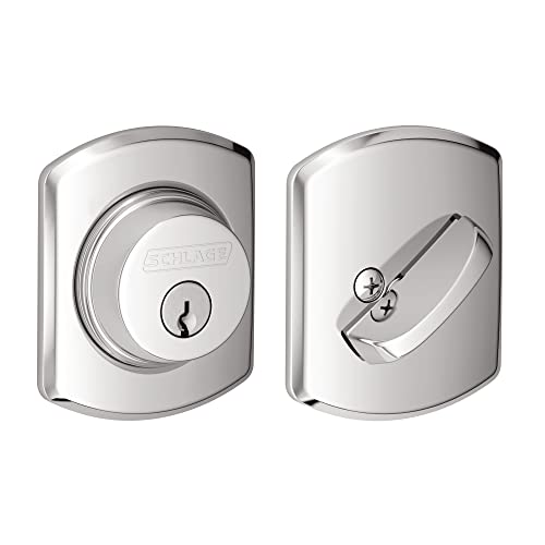 Schlage B60 N GRW 625 Deadbolt with Greenwich Trim, Keyed 1 Side, Highest Residential Security, Bright Chrome