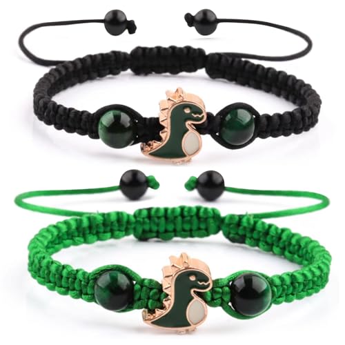 LunarCharm - LunarCharm 2 Pièces Bracelet Dinosaure pour Garçons, Tressé d'Amitié Dino, Comme Cadeaux pour l'Anniversaire des Enfants
