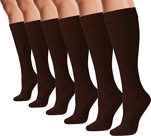 Image of Winterlace Women's Trouser Socks 6 Pairs Knee High Silky Nylon Dress Socks Opaque Stretchy Work Office Casual