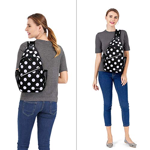 MOSISO Sling Backpack,Travel Hiking Daypack White Dot Rope Crossbody Chest Bag, Black - Image 6