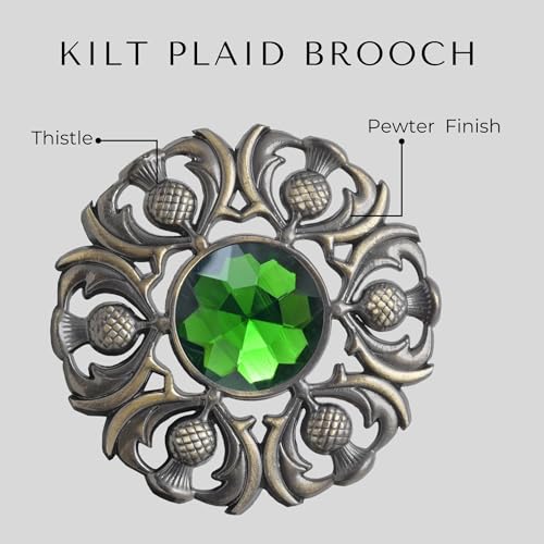 Image of Luxurious Scottish Kilt Fly Plaid Brooch - Premium Thistle Design Adorned with Sparkling Stones, Handcrafted Tartan Sash Pin, Luxurious Accessory for Women's Highland Dress