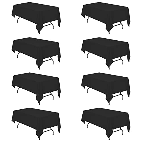 Image of BRILLMAX 8 Pack Black Tablecloths 60x102 Inch for 6ft Rectangle Tables | 150 GSM Polyester Fabric, 15 inch Standard Drop, Water, Stain & Wrinkle Resistant Cloth Cover for Wedding Reception Banquet Party