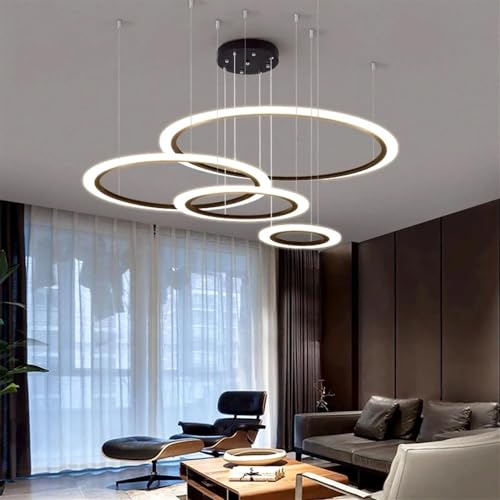 Lustre LED 4 anneaux 30-50-70-90cm avec télécommande pour salon