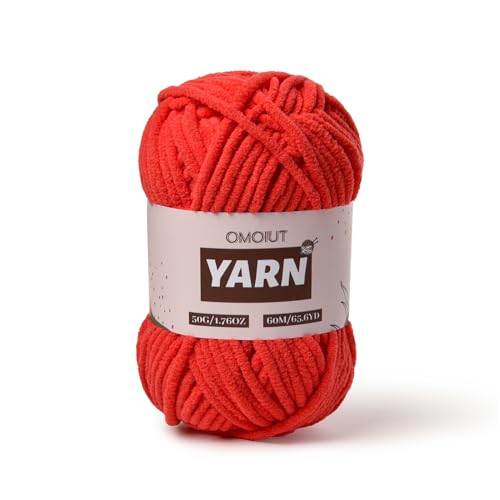 Image of Plush Chenille Chunky Crochet Yarn - Baby Yarn for Crocheting Soft - Velvet Yarns Knitting for Blankets Crafts - Fluffy Amigurumi Yarns 50g / 65.6yd (Red)