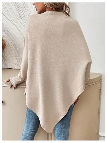 MakeMeChic Women's Fall Sweater Asymmetrical Hem Knit Poncho Sweater2