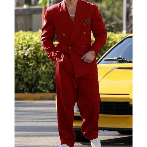Men's Formal Wedding Suit 2 Piece Set Business Casual Loose Blazers and Pants3