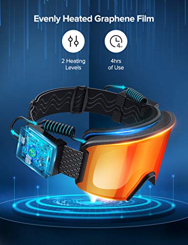 Sable Ski Goggles with Heated Graphene Anti-Fog Lens Charged Snow Sport Goggles Far Infrared Over-Glasses Double Lenses Helmet for Men, Women & Youth, Compatible UV Full Protection for Eyes, Skiing