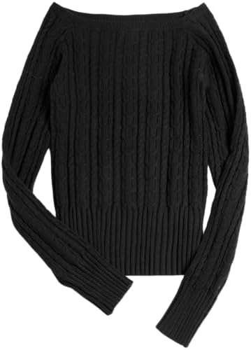 ZAFUL Women's Boat Neck Cable Knit Sweater, Long Sleeve Off Shoulder Ribbed Slim Fit Pullover Tops Cute Fall Outfits 2025