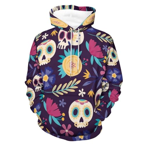 Pull pour homme femme fleur de crâne hoodie confortable à manches longues